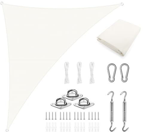 LOVE STORY Voile d'Ombrage Imperméable 2.5x2.5x3.5m Triangulaire avec kit de Fixation, Oxford Toile Ombrage Une Protection des Rayons 95% UV pour Extérieur Jardin Terrass Balcon, Crème