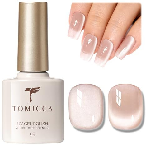 TOMICCA Cat Eye Gel Nail Polish, Holographic Nude Magnetic Gel Polish, Soak Off UV LED Jelly Natural Nude Cat Eye UV Nail Polish for Nail Art Manicure Salon DIY at Home, 8ml