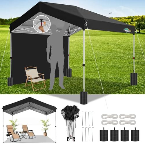 COBIZI Pavillon 3x3 Wasserdicht Stabil, Faltpavillon 3x3 Klappbar, EIN-Tasten-Zentralverriegelung Carport Partyzelt Faltbar Anti-UV mit 1 Seitenwänden, 3 Höhenverstellbar,Gartenzelt, Freien