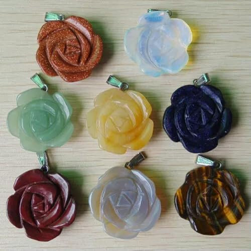 Naturstein Geschnitzte Mixed Rose Blume Anhänger 12 stücke großhandel