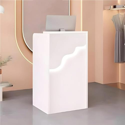 CDDUOLA Kleiner Empfangstresen mit LED-Licht, Moderne Theke mit abschließbarer Schublade, weißer Kassentresen für Bekleidungsgeschäft Lobby Schönheitssalon (weiß, 60x40x96cm)