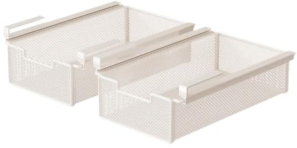 FytStycale Lot de 2 Paniers de Rangement Coulissants sous étagère, Support Suspendu pour Tiroir de Bureau, pour Espace de Travail, Placard, Salle de Bain, 25x38x12cm