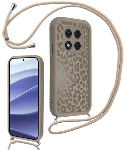 Xylota Coque avec Cordon pour Xiaomi Redmi Note 14 PRO 5G/Poco X7 5G, Aesthetic Léopard Motif Etui avec Réglable Collier Silicone Protection Case, Antichoc Housse pour Xiaomi Poco X7 5G 6,67'', Marron