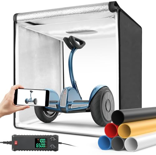 Bi-Color LED Photo Light Box 80x80cm, Dimmable LEDs Product Photography Lighting Tent with High CRI>98, 6 Colors Backdrops for Large Products, Portraits & Tabletop Studio