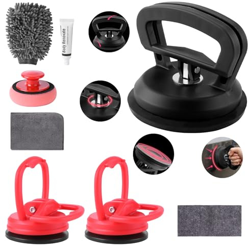 PDR TOOLS Kit de extracción de abolladuras de coche, 8 paquetes de kit de eliminación de abolladuras con ventosa fuerte versátil, fácil de usar para reparación de abolladuras pequeñas y medianas