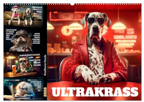ULTRAKRASS Knallharte Hunde (Wandkalender 2026 DIN A2 quer), CALVENDO Monatskalender: Ironische Vierbeiner (CALVENDO Spass)