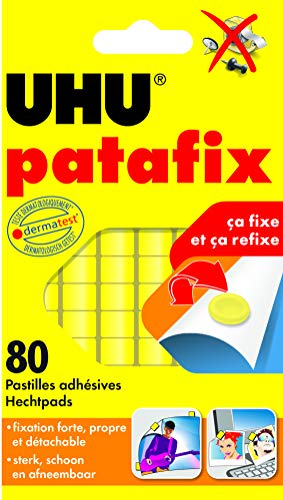 UHU Patafix originale - Pastilles adhésives prédécoupées, repositionnables, jaune, 80 pastilles