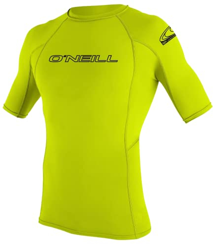 ONEILL WETSUITS O'Neill UV Sun 50+ Protection Youth Basic Skins Short Sleeve Crew Sun Shirt Rash Guard, Lime, 14