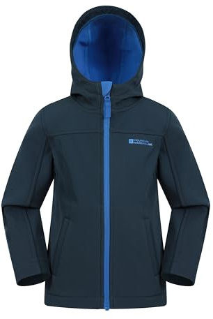 Mountain Warehouse Exodus Kids Softshell Jacket - Breathable Childrens Jacket, Showerproof Girls Coat, Fleece Lined Boys Hoodie, Wind Resistant - for Travelling, Navy, 7-8 Years