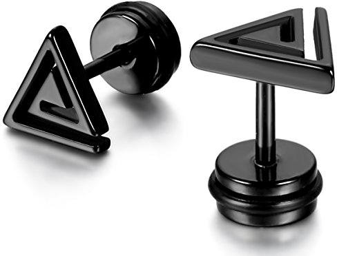 Flongo Damen Ohrstecker fake plug aus Edelstahl Knopf Ohrringe Dreieck Gestüt Piercing Tunnel Illusion punk verjüngt Cheater Faux Fake Ohrstecker Herren Schwarz
