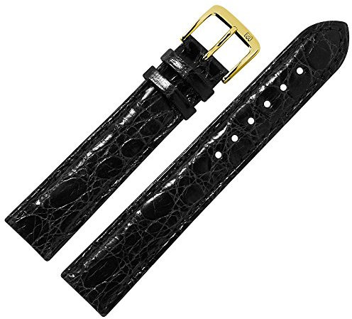 MARBURGER Uhrenarmband 17mm Leder Schwarz Gold Kroko Prägung Mit Naht - Montage Set 8131710000220