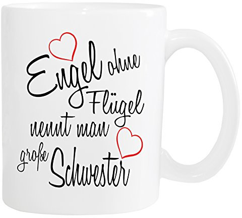 Mister Merchandise Kaffeebecher Tasse Engel ohne Flügel nennt Man große Schwester Sister Familie Family Geburt Schwanger Baby Teetasse Becher Weiß