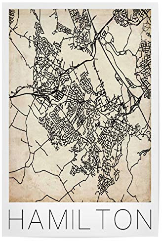 artboxONE Poster 30x20 cm Städte Retro Map Hamilton Vintage hochwertiger Design Kunstdruck - Bild Retro Hamilton map