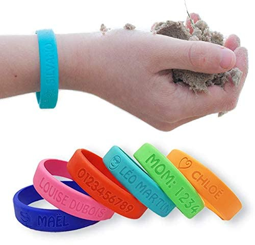 BIENMARQUER - Bracelet Identification SOS Personnalisable - Bracelet pour Enfant à Personnaliser avec un Prénom + Numéro de Téléphone - Bracelet de Sécurité pour éviter que votre enfant ne se perde.