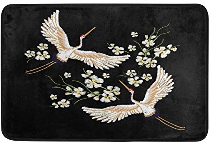 Use7 Fußmatte mit japanischem Kran-Blumendruck, für Innen- und Außenbereich, 60 x 40 cm