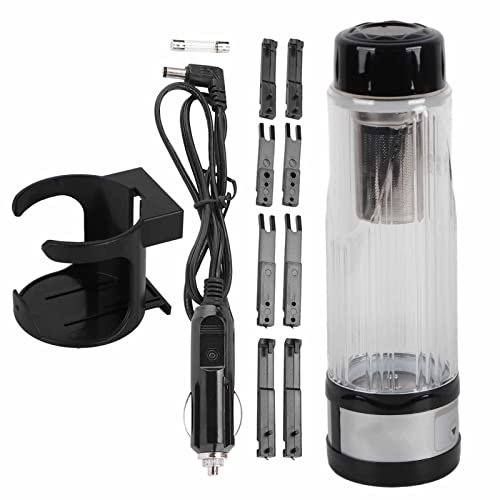 TOPINCN 12V / 24V 95W 420Ml Car Electric Kettle Travel Tea Mug Water Heating Cup Bottle Holder for Instant Coffee Milk Tea Juice (Black)