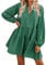 FANCYINN Sommerkleid Damen Kurz Tunika Kleid V-Ausschnitt Volant Lockeres Swing Mini Kleider Dunkelgrün-Langarm S