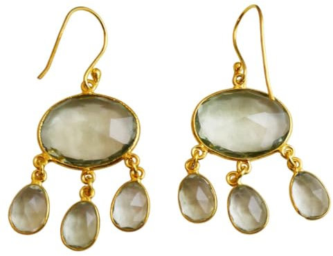 Grüne amethyst edelstein vergoldete Sterling Silber Ohrringe - Natürlicher Edelstein - Geburtstagsgeschenk - Weihnachtsgeschenk - Handgefertigte Geschenkideen für Frauen (grüne amethyst)