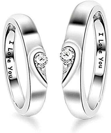 KnSam Paar Ring 925 Sterlingsilber Liebe Herz Partnerringe Eheringe Trauringe Hochzeit Verlobung für Damen und Herren, mit Gravur I Love You, Silber Verstellbar Größe [Neuheit Ring]