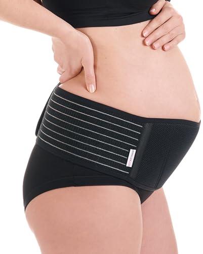 Herzmutter Bauchgurt Schwangerschaft - Stützgürtel - weich-atmungsaktiv-größenverstellbar - Umstands-Bauchband - 3400 (S-M, Schwarz)