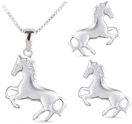 FIVE-D Anhänge Kette Ohrringe Pferd 925 Silber (Pferd-Kette38-36) Kinderohrringe St