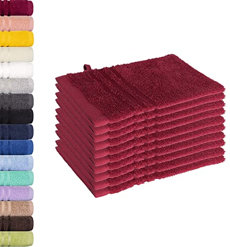 Lavea 10er Set Waschhandschuh 15x21 cm – Saugstarke und Weiche Waschhandschuhe aus 100% Baumwolle, Frottierserie Elena – Waschbar und Strapazierfähig – Bordeaux