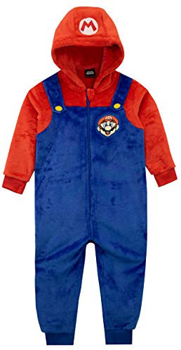 Super Mario Onesie | Schlafoverall Kinder | Fleece Jumpsuit | Schlafanzug Einteiler Für Jungen Mehrfarbig 128