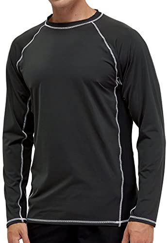 Arcweg Rashguard Men Long Sleeves Diving UV Protection UPF 50+ Elastic Rash Vest Loose Fit Top Swimming Quick Drying Surfing Pool T-Shirt Sports Top Rashie L (EU) New Grey and Black