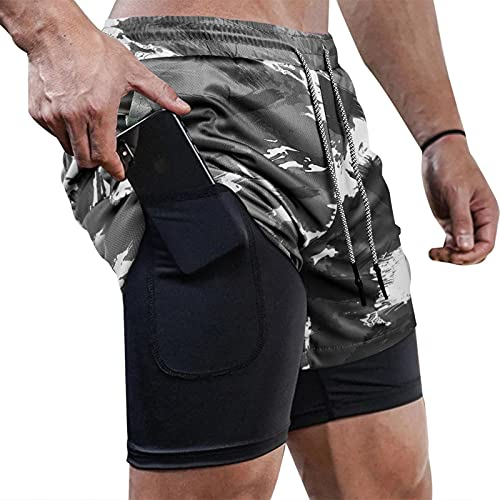 Superora Herren Sport Shorts Laufshorts 2 in 1 Kurze Running Sporthose Fitness Training Mit Eingebaut Taschen