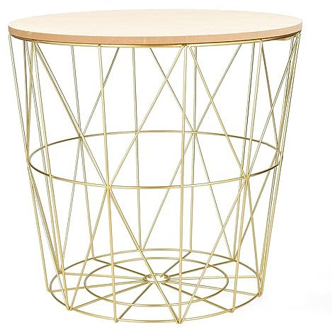 HOMLA Metalltisch Scandi - Bedside Table Trendiger Moderner Couchtisch - Nachttisch oder Wohnzimmertisch und Aufbewahrung in Einem - Stauraum für Decken, Kissen - aus Metall, 39x38 cm - Gold