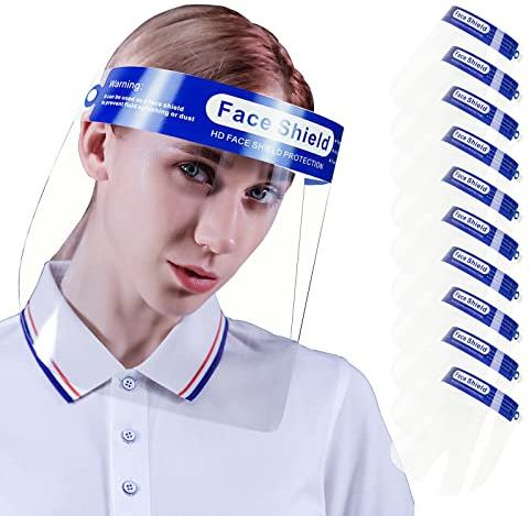 ANDX 10 Pack Safety Clear Face Shield Anti Fog Face Shield for Women & Men Protective Face Shields