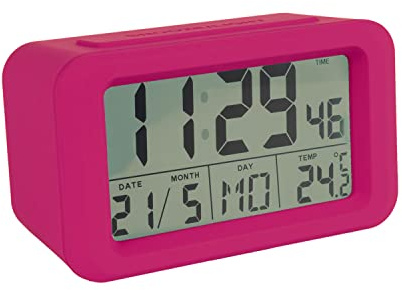 FISURA - Lila Digitaler Wecker mit LED-Licht. Wecker mit Datums- und Temperaturanzeige. 2 Alarme. Schlummertaste. Wecker digital mit Batterie 2 AAA-Batterien. 12x5,5x7