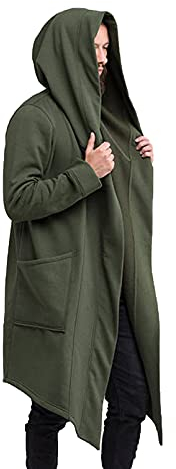 Trench Lungo da Uomo Cappotto Sottile con Cappuccio Giacca Outwear Poncho Felpe Maniche Lunghe Tinta Unita Maglione con Tasche,Verde,M