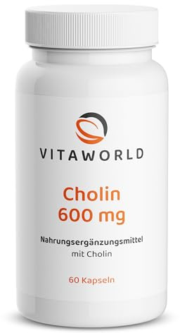 vitaworld Cholin 600 trägt zu einem normalen Fettstoffwechsel bei, 600 mg pro Tag, hohe Bioverfügbarkeit, mit Cholinbitartrat, vegan, 60 Kapseln