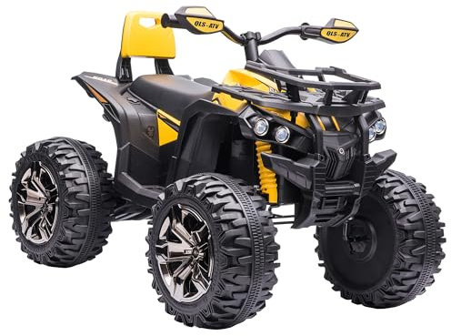 HOMCOM Quad Buggy électrique Enfant 12 V 8 Km/h Max. Voiture électrique Enfant avec Effets Lumineux sonores Selle avec Dossier Porte-Bagage Avant métal PP Jaune Noir