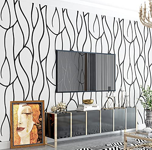 Vlies-Tapete, modern, geometrisch, abstrakt, glänzend, 6 Farben, geprägt, strukturiert, für Schlafzimmer, Wohnzimmer, 4,5 x 5,035 m², Weiß / Schwarz