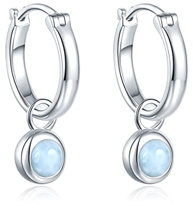 LP LOHASPIE Clip-Ohrringe für Damen Mädchen Sterling Silber Massiv 925 Fassung Rundschliff Edelstein Rhodiniert Mode Stil Design Edles Schmuck Geschenk für Sie (Natürlicher Larimar)