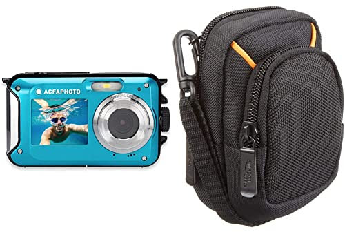 AGFA PHOTO - WP8000 - Appareil Photo Numérique Étanche - 24MP – Bleu & Amazon Basics Sac Photo pour appareils Photo compacts, Taille Moyenne