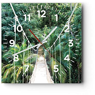 Modern Wanduhr Tropen Dschungel Brücke 30x30cm Quadrat Klein Wand Uhr Glas Analog Zimmeruhren Küche Büro Wohnzimmer Glasuhr Wall Clock Dekoration Design Wanddekoration Küchenuhr C4AC30x30-4963