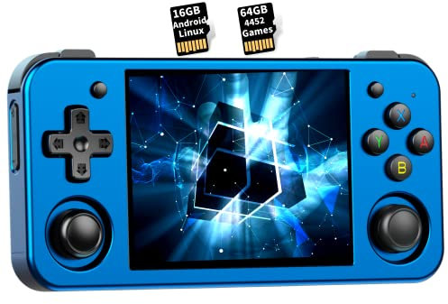 RG353M Handheld Game Console Support Dual OS Android 11+ Linux, 5G WiFi 4.2 Bluetooth RK3566 64BIT 64G TF Card 4450 Classic Games 3.5 Inch IPS Screen 3500mAh Battery (353M-Blue)