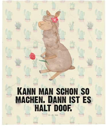 Mr. & Mrs. Panda Sofadecke Alpaka Blume - Geschenk, Lamas, Wohndecke, Lama, Spruch, Plaid, Tagesdecke, Sofaüberwurf, Decke, Schlafdecke