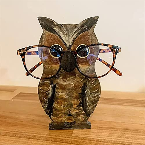 LIBAAZ Kreativer Tier-Brillenhalter, Holz-Brillenhalter, niedlicher und lustiger Haustier-Brillenständer, Sonnenbrillen-Display-Rack für Zuhause, Büro, Schreibtisch-Dekorationen (Eule)