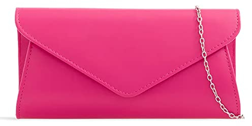UShopUK Pochette in finta pelle tinta unita per matrimonio, ballo di fine anno, festa, borsa a mano, Rosa fucsia, medium