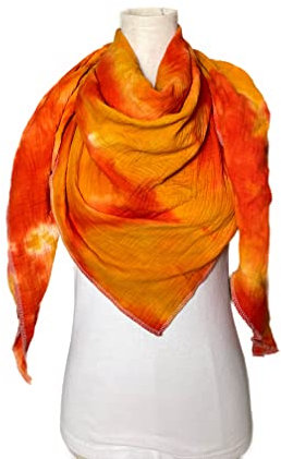 Musselintuch Batik Rot Orange Gelb Musselin Wickelschal Tuch Dreieckstuch Stola Handmade Schal einlagig