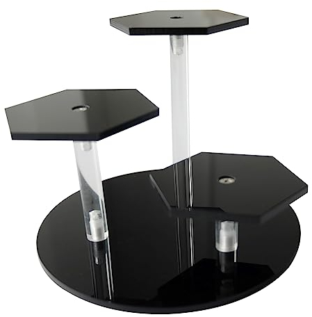 Floatdream Schwarz Display-Plattform aus Acryl, schwarz Handgefertigter Ausstellungsständer, Parfüm Ständer Acryl Display, Drei Positionen zur Darstellung von Puppen und Schmuck(Schwarz)