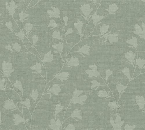 Flowers wallcovering Wall Profhome 387473-GU hot Embossed Non-Woven Wallpaper Slightly Textured with Floral Ornaments matt Green Mint Green Green Grey 5.33 m2 (57 ft2)
