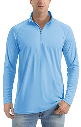 TACVASEN Chemise en 1/4 Zip pour Homme Hauts de Course à Manche Longue Protection Solaire Cascade Bleue,L