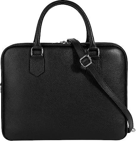 Cluty Aktentasche Echt Leder Damen Made in Italy, Smartphonefach, Business Tasche, Bürotasche mit Reißverschluss, Damen Handtasche aus Leder