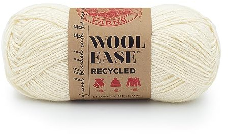 Lion Brand Yarn Wool-Ease Recycled Light Worsted-Weight Yarn for Knitting and Crochet, Cream, 1 Pack, Wool and Acrylic Blend Fiber Perfect for Scarves, Hats and Blankets, 196 Yards