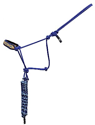 BLACK HOOF Barrel Racer Western-Halfter aus geflochtenem Paracord-Pferd, dreifarbig, handgeflochten, 2,7 m Leine (blau)